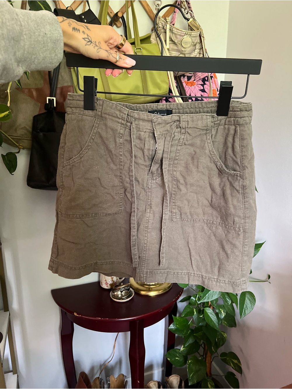 Casual green Drawstring Utility Skort